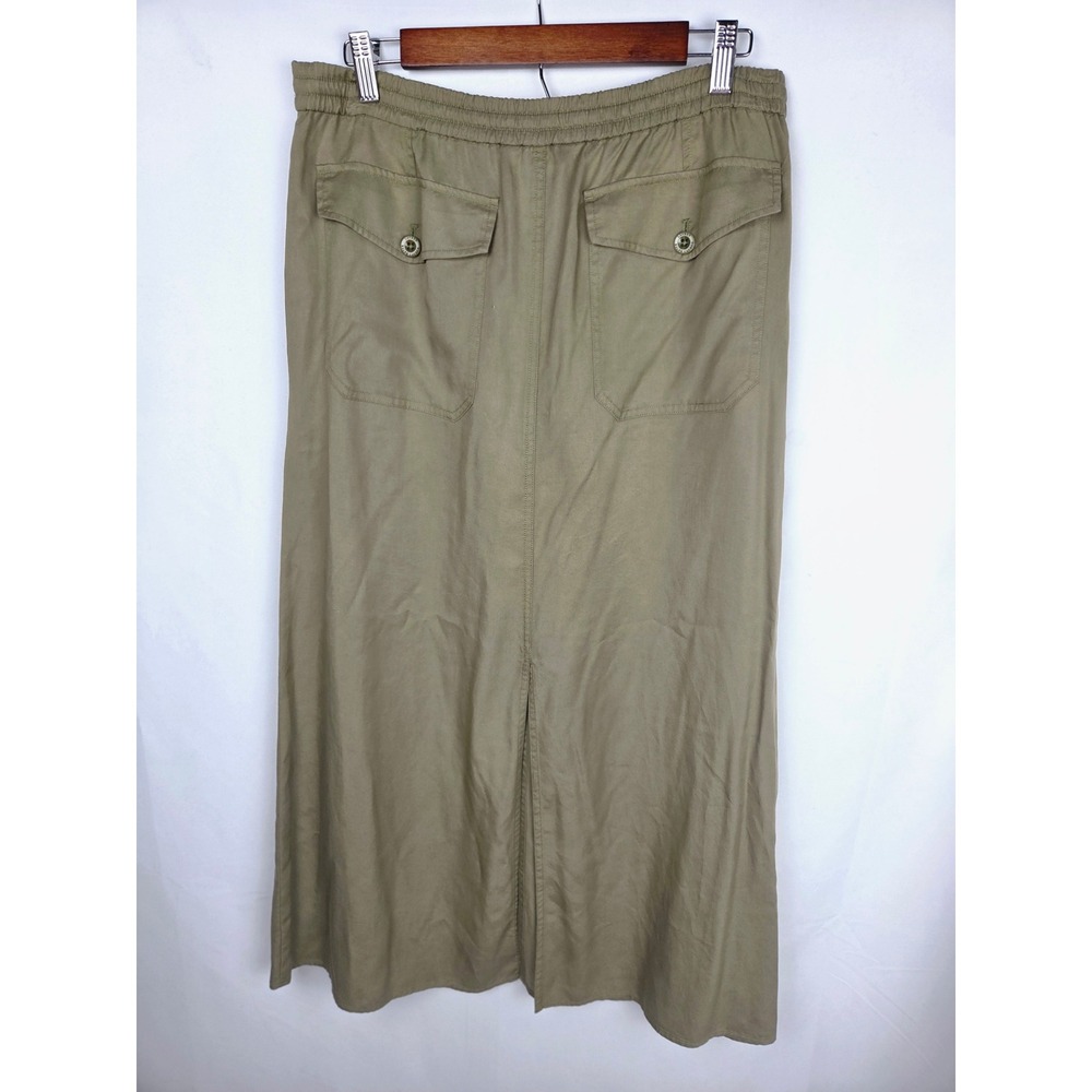 Lauren Ralph Lauren Maxi Skirt S Olive Green Lyocell Cargo Utility Split Earthy - Picture 2 of 12